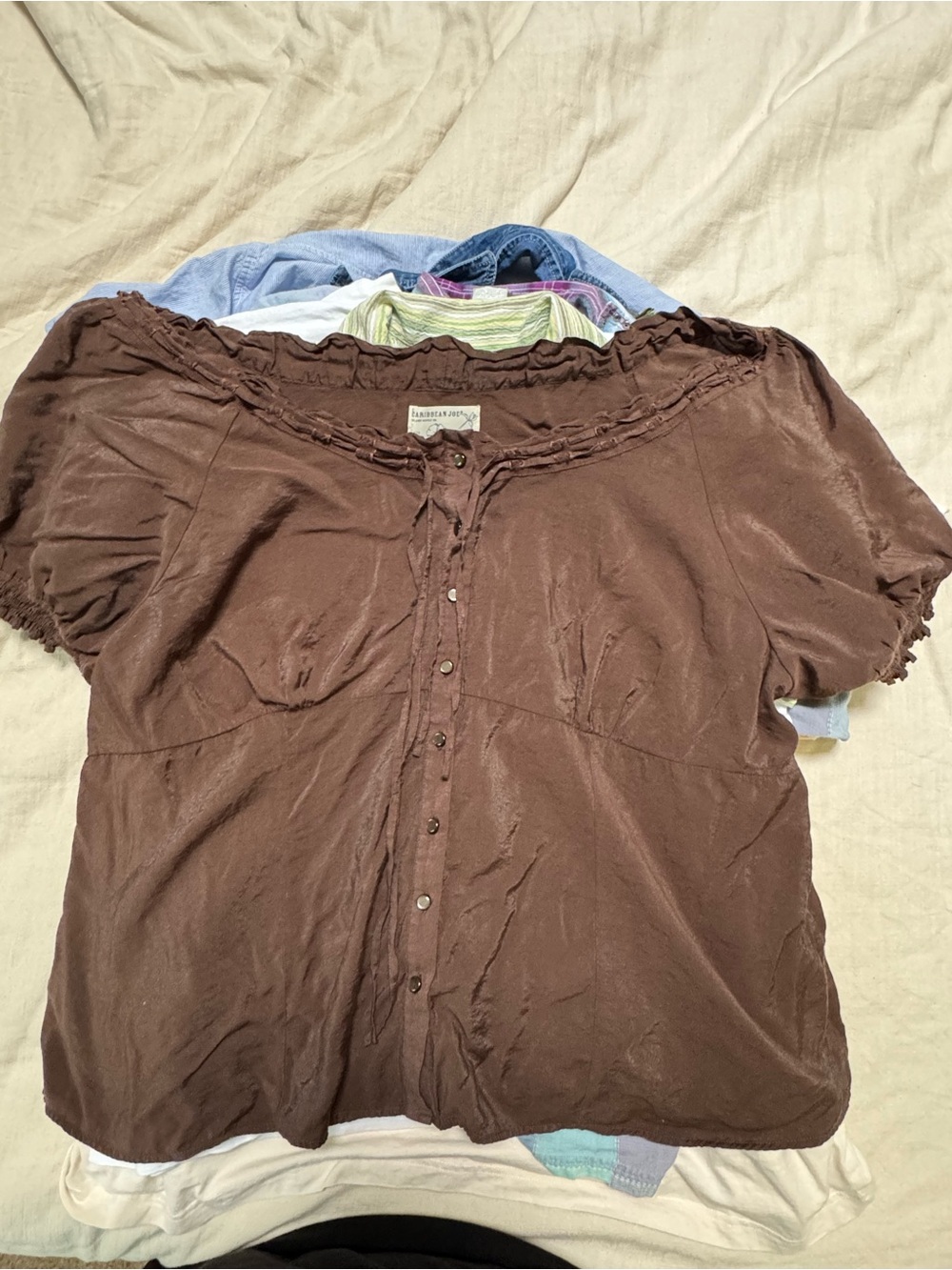 Caribbean Joe Brown Short-Sleeve Button Front Shirt
